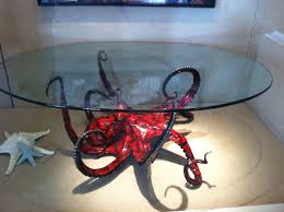 Red Octopus Glass Table Beach House Decor Octopus Lamp Red Octopus