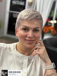 Rosie's icy blonde pixie cut and color...