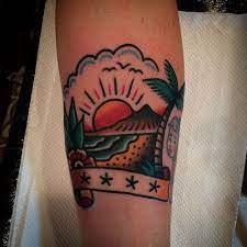 Beach Traditional Tattoo Bright Color Traditional Tattoo Traditional Tattoo Beach Tattoo Palm