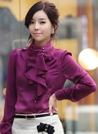 Siklamen Sari Dugmeli Bayan Volanli Gomlek Modeli Moda Gomlek Clothes