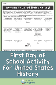 Us History First Day Of School Activity In 2020 First Day Of School Activities School Activities First Day Of School