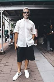 Black And White Shorts Outfit Men Men S White Short Sleeve Shirt Black Shorts White And Black Leather Slip On Sneakers Black Sunglasses In 2020 White Short Sleeve Shirt Mens Street Style Mens White Shorts