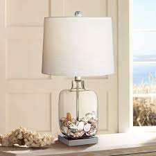Urban designs contemporary nautical coastal glass table lamp (set of 2 lamps). Coastal Accent Table Lamp Clear Glass Fillable Sea Shells White Drum Shade For Living Room Family Bedroom Bedside 360 Lighting Amazon Com