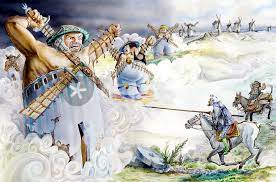 Twelve windmills can be found atop the cerro calderico ridge, along with a striking 12th century castle. Don Quixote And The Windmills Graphic Illustration Art Prints And Posters By Juan Gallego Artflakes Com