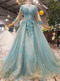170 3/4 sleeve wedding dresses found. A Line Blue Tulle Sequins 3 4 Sleeve Appliques Floor Length Wedding Dress Gowns Floor Length Wedding Dress Chic Wedding Dresses