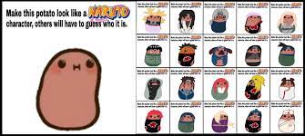 The vivacious characters of the series as well as other elements that frame the series plot can be transformed into ink artwork. Found This Template On Facebook And Had Some Fun With It Been Drawing A Potato A Day And Here S What I Have So Far Naruto