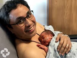 One of our very own celebrated Kangaroo Care Day in our special care  nursery this week! Arturo Lazaro is an outpatient physical therapist here  at Swedes. His wife, Carla, gave birth to