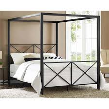 The cumberland canopy bed is a beautiful piece to chrome finish metal canopy bed with upholstered headboard insert upholstery options include white linen, dark grey linen, or black bonded leather. Dhp Rosedale Modern Romance Metal Queen Canopy Bed In Black 4068039