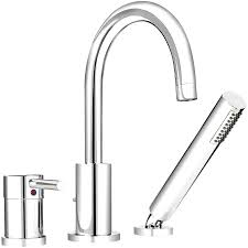 Waterfall tub faucet with handheld shower single handle bathtub faucet 3 hole contemporary bathroom roman tub filler with hand shower, solid brass, valve and trim set brushed nickel. 1 Handle 3 Hole Roman Bathtub Faucet With Hand Spray Home Hardware