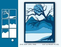 Download Wall Art 3d Tree Mountain Layered Graphic By 2dooart Creative Fabrica PSD Mockup Templates