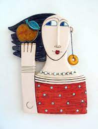 Ceramic Art Fine Art Ceramics Original Ceramic Art Tile Ceramic Sculpture Handmade Artwork Girl With An Apple Apple Fine Art Ceramics Ceramic Art Tile Art