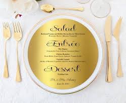Gold Foil Wedding Menu Cards Gold Menu Cards Round Menus Circle Charger Plate Menu Cards Menu Cards Wedding Menu Cards Gold Foil Wedding
