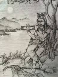 Govinda By The Yamuna River Pencil Drawing By Narayaniarts Drawings South Asian Art Indian Art