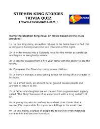 Pixie dust, magic mirrors, and genies are all considered forms of cheating and will disqualify your score on this test! Stephen King Stories Trivia Quiz Trivia Champ