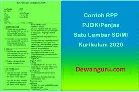 السلام عليكم و رحمة الله و بركاته. Rpp Pjok 1 Lembar Sd Mi Kurikulum 2020 Dewanguru Com