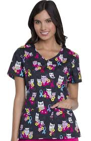 Clearance Eds Essentials By Dickies Womens V Neck Owl Print Scrub Top