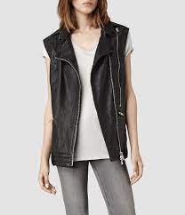 Womens Bristow Leather Gilet Black Allsaints Com Leather Jackets Women Women Discount Clothing