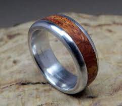 Men S Wood Ring Aluminum Ring With Amboyna Burl Wood Inlay Wooden Engagement Ring Boxes Mens Wood Rings Wood Wedding Ring