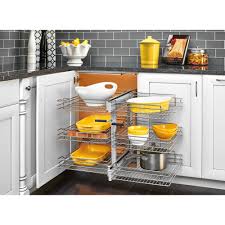 Shelfgenie offers the best in kitchen pull out shelving for your new or existing cabinets. Rev A Shelf 15 In Corner Cabinet Pull Out Chrome 3 Tier Wire Basket Organizer With Soft Close Slides 5psp3 15sc Cr The Home Depot