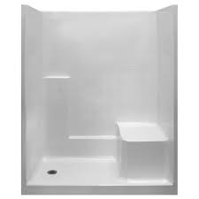 Ella Standard 33 In X 60 In X 77 In 1 Piece Low Threshold Shower Stall In White With Rhs Molded Seat And Left Drain 6032shrwht The Home Depot Shower Stall One