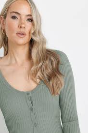 Long Tall Sally Sage Green Ribbed Scalloped Hemline Cardigan