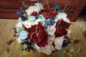 Crimson red and light blue wedding bouquets. Navy Maroon Light Pink And Ice Blue Wedding Beautiful Wedding Bouquet Popular Wedding Flowers 2015 Wedding Colors Ice Blue Weddings Diy Wedding Flowers