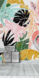 Black And White Floral Mural Wallpaper Veronica Wall Mural From Happywall White Blush Modern Black Monstera Wallpaper Leaf Pastel Pattern Wall Murals Painted Wall Murals Bedroom Mural Art