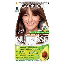 Garnier nutrisse is the only hair color that nourishes while giving an intense indigo color. Garnier Nutrisse 5 Brown Permanent Hair Dye Tesco Groceries