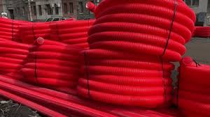 Roll Red Corrugated Electrical Conduit Pipe Stock Footage ...