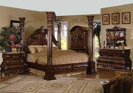 Classic Style Bedroom Furniture Luxury Mahogany Wood King Size Canopy Bed Frame Leather Headboar Canopy Bedroom Sets Canopy Bedroom Bedroom Sets Furniture King