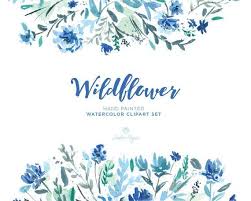 Watercolor Floral Clip Art Wildflower Blue Mint Navy Etsy Floral Watercolor Easy Flower Painting Clip Art