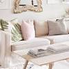 Blush pink and grey living room interior. 1