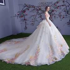 Luxury Wedding Gown A Line Off The Shoulder With Flowers Colored Wedding Gowns Wedding Dress Patterns Multicolor Wedding