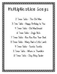 Multiplication Songs Print Out Multiplication Songs Teaching Multiplication Math Songs