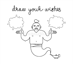 Genie reading book coloring page. Outline Contour Genie From A Lamp Cartoon Character For Coloring Book Page The Genie Will Fulfill Any Three Wishes Draw A Stock Vector Illustration Of Contour Coloring 164482597