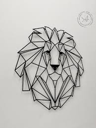 Metal Wall Art Geometric Head Lion Animal Steel Home Decor Etsy Geometric Animals Geometric Lion Steel Wall Art