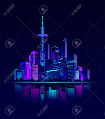 Photorealistic 3d illustration of the futuristic city. Vector Illustration Of A Night Neon City In An Abstract Style On A Dark Glow Background Royalty Free Cliparts Vectors And Stock Illustration Image 93657773