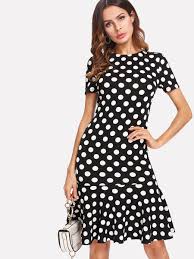 Black And White Polka Dot Bodycon Dress 26 92 Elegant Black And White Polka Dot Ruffle Hem Knee Length Bodycon Ruffle Dress Elegant Ruffle Bodycon Dress Long Dress Outfits Satin Bubble Dress