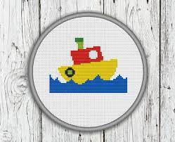 110x110 stitches dimension (aida 14): Funny Little Ship In The Sea Counted Cross Stitch Pattern Etsy Needlepoint Patterns Cross Stitch Patterns Cross Stitch