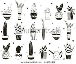 Black And White Plant Pots Clipart Black And White Cartoon Cactus Pattern Hand Drawn Succulent Ornament Collection Of Cute House Black And White Cartoon Black And White Drawing Cactus Drawing