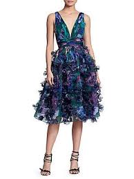 Marchesa Notte Sleeveless V Neck 3d Printed Fit Flare Dress Embroidered Cocktail Dress Cocktail Gowns Dresses
