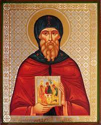 Saint Andrew Rublev holding his Holy Trinity Icon that he painted –  notofthisworldiconsandbooks.com