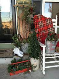 Front Porch Winter Decor Metal Tool Box Ice Skates Olive Basket Galvanized Wate Front Porch Christmas Decor Country Christmas Decorations Outdoor Christmas