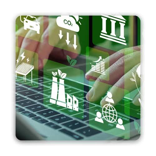 Computadora con iconos verdes de permisos ambientales