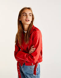 Pull Bear Woman Clothing Coats And Jackets Biker Jacket Red 09715337 I2017