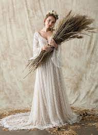 Gowns For The Laid Back Bride The Etheria Collection From Dreamers And Lovers Green Wedding Shoes Flowing Wedding Dresses Wedding Dresses Lace Boho Wedding Dress