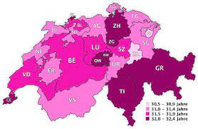 Schweiz-Karte: Durchschnittsalter der Mütter bei der Geburt