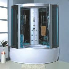 The lovely tiles in the bathroom and modernistic overhead chandelier add a touch of ethereal beauty. China Corner Modern Hydromassage Shower Cabin With Tub Combo China Shower Cabin Tub Combo Shower Cabin With Tub