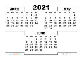 Printable April May June 2021 Calendar 3 Month Calendar In 2020 Calendar Printables 2021 Calendar 3 Month Calendar