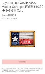 We did not find results for: Expired H E B Tx Only Purchase 100 Vanilla Visa Get 10 H E B Giftcard Limit 1 Doctor Of Credit